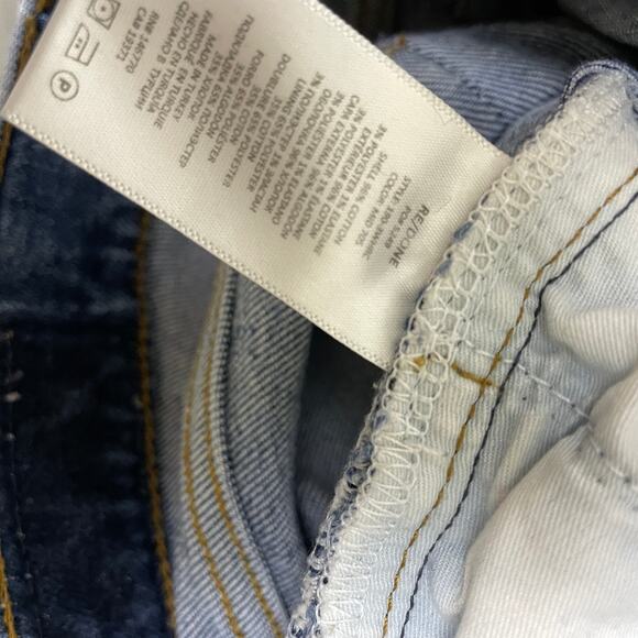 Re/Done 90s High Rise Extra Crop Jeans Womens 25 Blue Denim Button Undone Hem - Picture 11 of 12